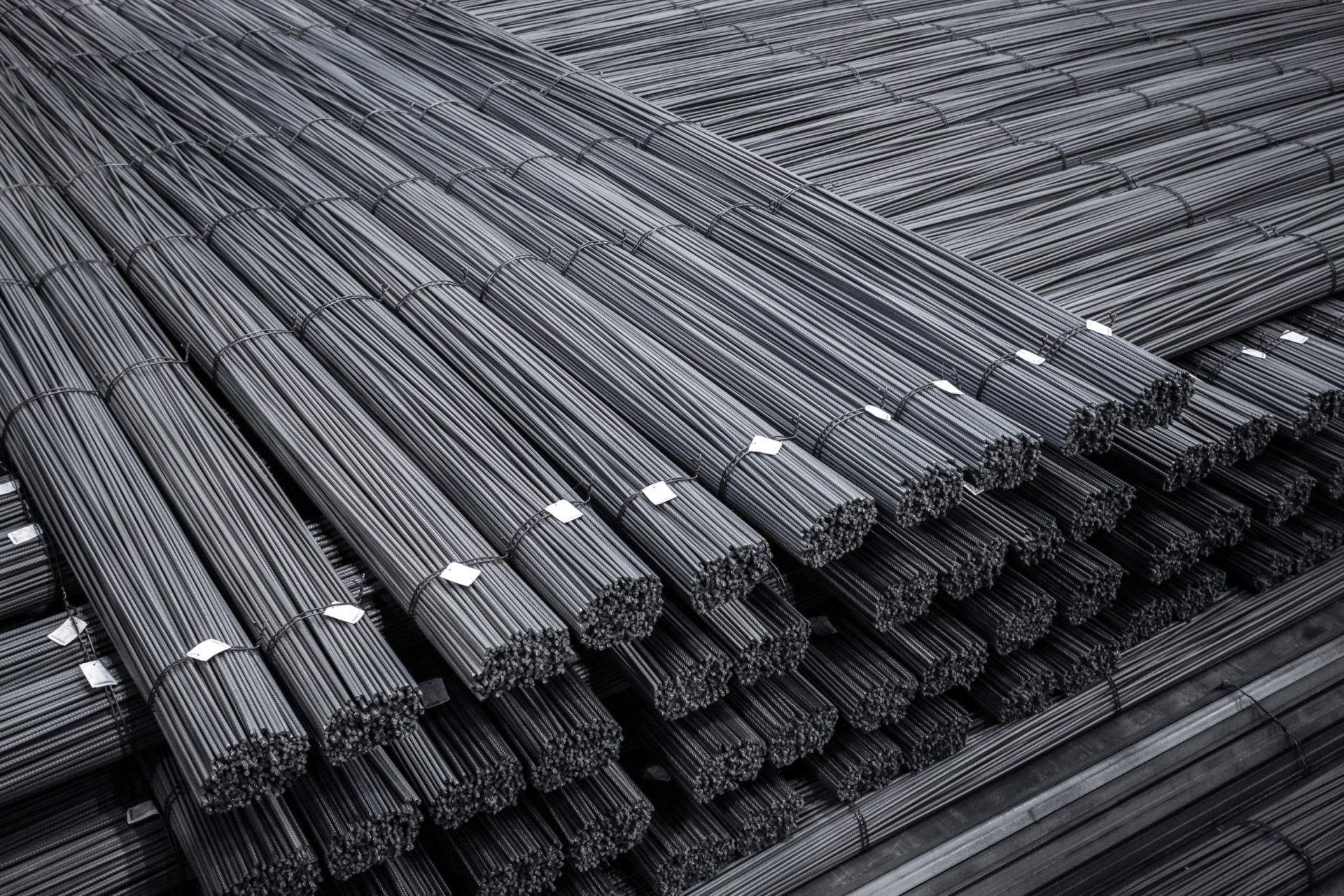 Bundle reinforcing bar. Steel reinforcement. Industrial background. Top view